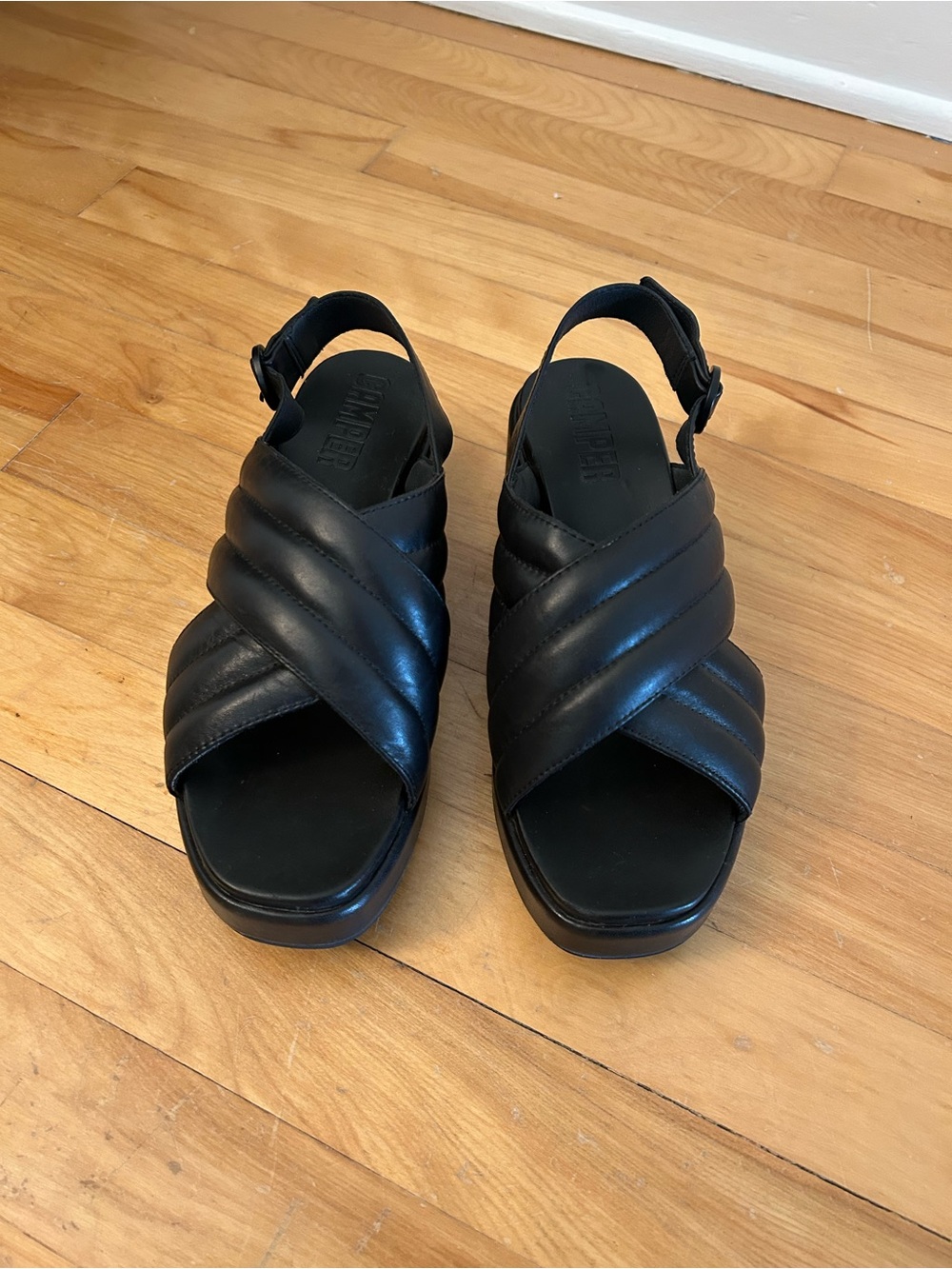 Camper Black Quilted Crisscross Slingback Sandals
